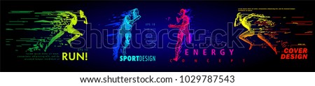 Art concept of a running man. Vector drawn by color lines. Minimal cover design. Creative line-art set. Vector template brochures, flyers, presentations, logo, print, leaflet, banners. Stockfoto © 