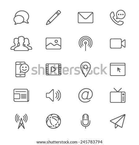 Media and communication thin icons