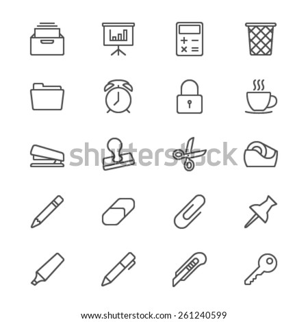 Office supplies thin icons