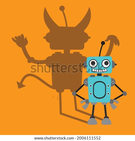 Robot Devil Inside Flat Vector Cartoon Illustration