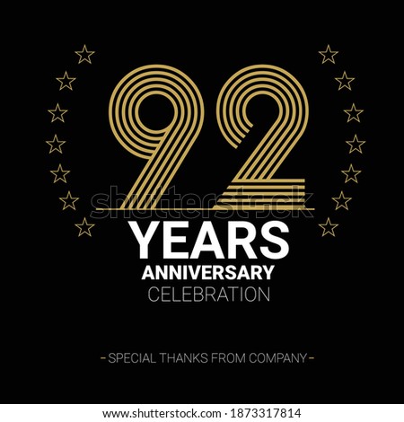 92 years anniversary vector icon, logo. Graphic design element with number and text composition for 92th anniversary.