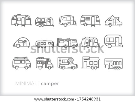 Set of camper, RV and trailer line icons