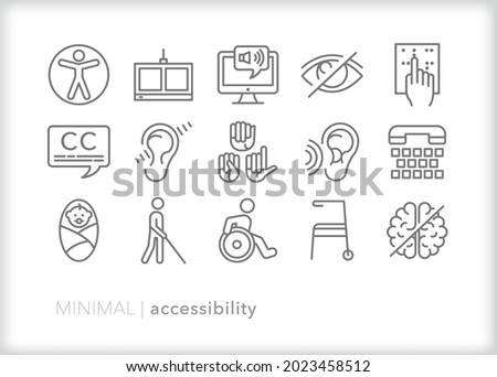 Set of accessibility icons for assistive technology to aid web access for people with speech, vision, cognitive or physical impairments Photo stock © 