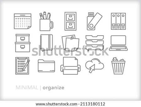 Set of organization icons to organize personal or office files, data and storage