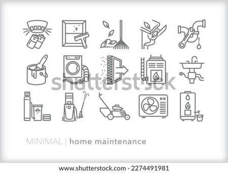 Set of home maintenance icons to be checked, cleaned, or tuned-up on an annual or seasonal schedule