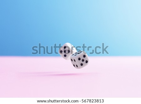 Image, Stock Photo Two dice fall from a leather dice cup