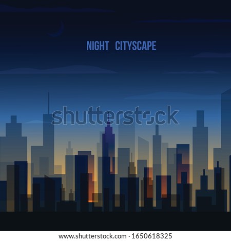 Abstract Night City. Modern Cityscape with Skyscrapers. Vector Dramatic Sin City Banner Design Template.