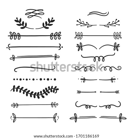 Hand drawn vector dividers. Lines, borders and laurels set. Doodle design elements. Photo stock © 
