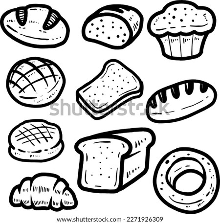 Bread hand drawn vector doodle black and white illustrations