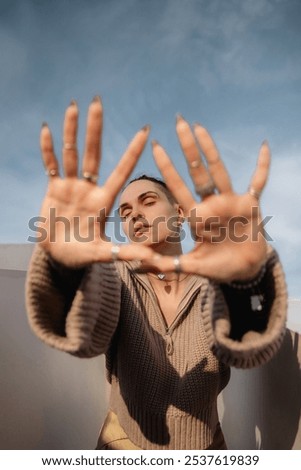 Similar – Image, Stock Photo woman covering herself with her hands