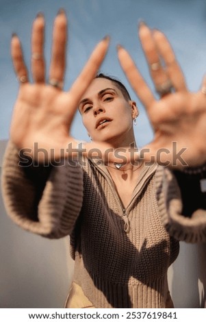 Similar – Image, Stock Photo woman covering herself with her hands