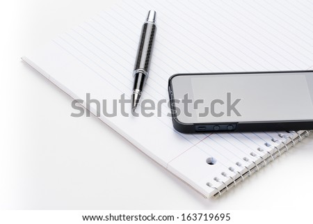 Business daily. Pen, phone, notepad, regular business planner. Suitable for meetings, organization, office.