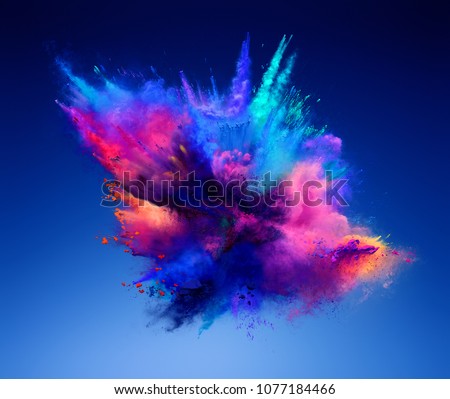 Explosion of pink and blue powder. Freeze motion of color powder exploding. 3D illustration Photo stock © 