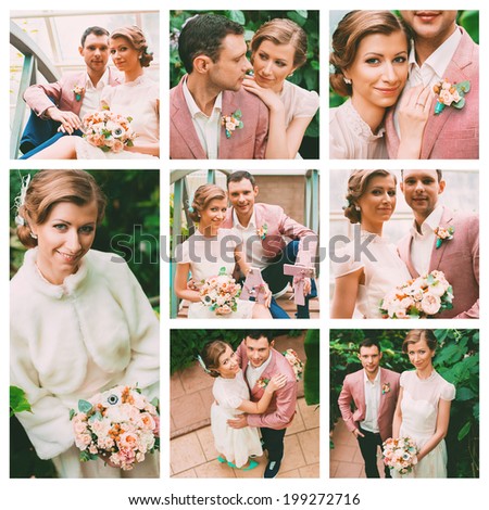 collage of sunny sensual pastel wedding