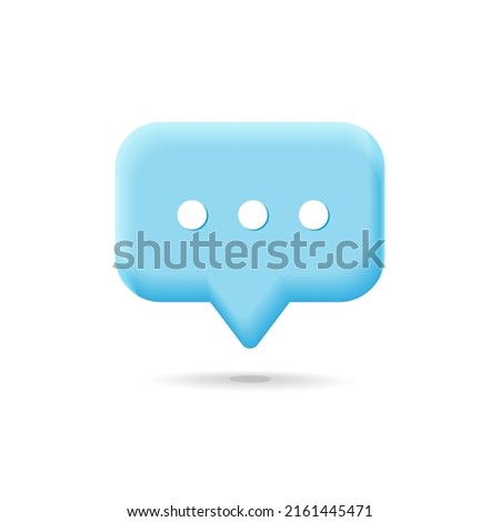 Vector 3d render new message notification concept design. Glossy Cute blue chat typing texting bubble dialog box.