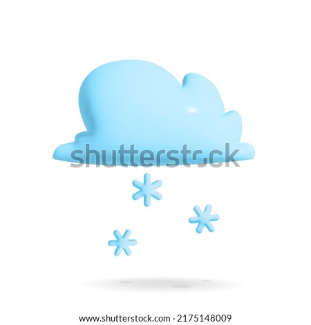 Vector 3d render cute blue cloud with snowflakes design illustration. Weather  and forecast concept art.