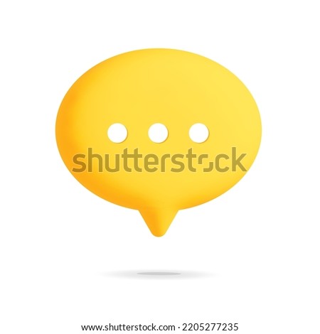 3d vector yellow empty space oval shape speech bubble box with three dots concept design.  New message notification, chatting, speak, talk, conversation concept art. Isolated on white background.