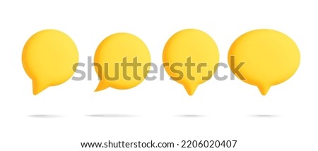 3d vector collection yellow chat bubble box different shape realistic render design. Round, oval Chat speech box, message, talk, Social network communication concept art. Isolated on white background.