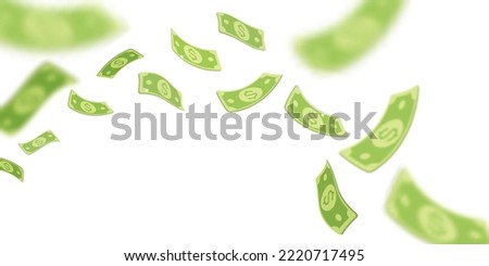 3d vector realistic render green dollar paper currency money explosion banner design. Floating, flying banknote isolated on white background. Finance, investment, business concept.