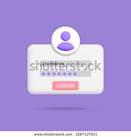 3d vector web template mockup for login page with user name avatar symbol and password field design.