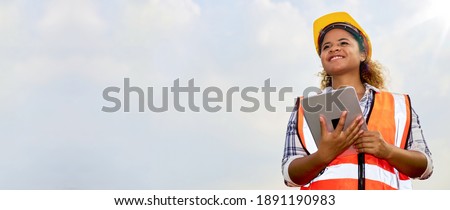 Similar – Image, Stock Photo inspector or architect woman at construction site. talking on mobile phone.Home improvement