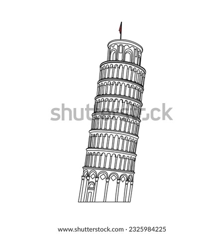 Hand-drawn line drawing of the Leaning Tower of Pisa on white background. Design element symbolizing a trip to Italy. Famous landmark of Italy. Stock vector illustration.