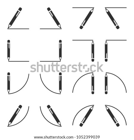 Set of icons of pens with a position for writing and position under the text, a straight and oblique bend. Vector illustration