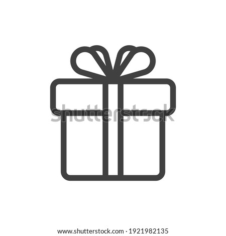 Icon of a gift box wrapped in a ribbon with a bow. A simple image of a closed box. Empty texture. Isolated vector on a pure white background.