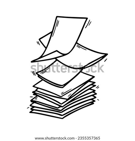Stack of paper pages line art. Blank sheets. Hand drawn doodle vector illustration. Doodle paper heap. Contract document pile
