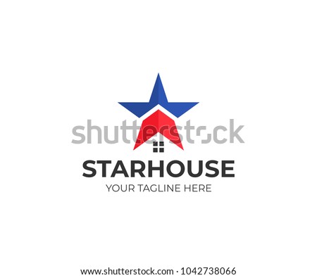 Star and house logo template. American house vector design. Real estate illustration