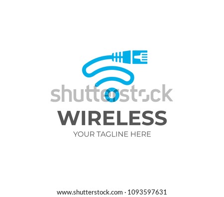Ethernet cord and wifi sign logo template. Network cable and wi fi symbol vector design. LAN cable and internet provider logotype