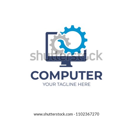Computer repair logo template. Software development vector design. Desktop service logotype