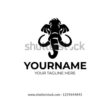 Mammoth animal, head, face or muzzle with tusks, logo design. Wildlife, nature, wild, prehistoric, fossil and ancient animal, vector design and illustration