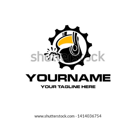Metallurgy and foundry, iron molten metal pouring in gear, logo design. Heavy industry and engineering, industrial, vector design and illustration