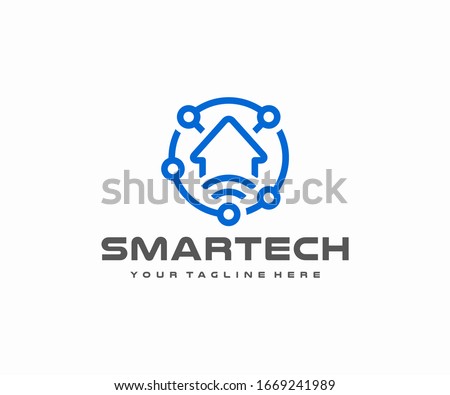 Smart home automation logo design. Remote home control system vector design. Internet of things logotype