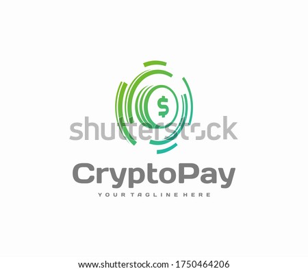 Financial technology or fintech logo design. Cryptocurrency exchange and digital coin mining vector design. Virtual money logotype