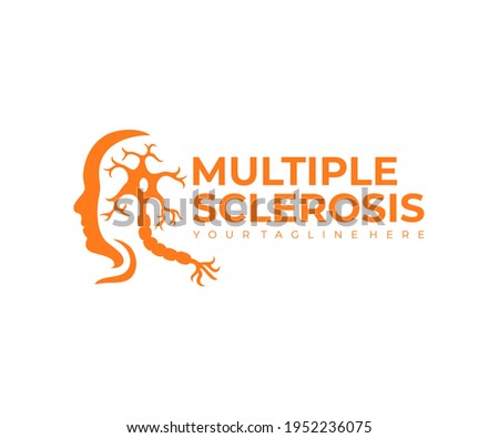 Multiple sclerosis, autoimmune disease and human face, logo design. Disease, medicine, neuron and the nerves of the brain and spinal cord, vector design and illustration