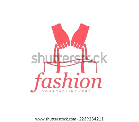 Hands holding a bag, woman or girl, fashion and accessories, logo design. Shopping and purchases, handbag or paper bag, bag canvas fabric with handle, vector design and illustration