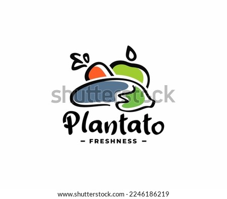 Fresh vegetables and fruits graphic design. Healthy eating ingredients and vegetarian food logo design. Fresh organic balanced diet vector design