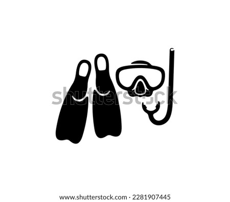 Diving mask with snorkel and flippers, diving and snorkeling, graphic design. Diver, scuba diving, travel, undersea, marine, ocean, nature and water, vector design and illustration