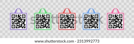 Set of vector frames of qr code and shopping bag vector design. Scanning barcode banner graphic design