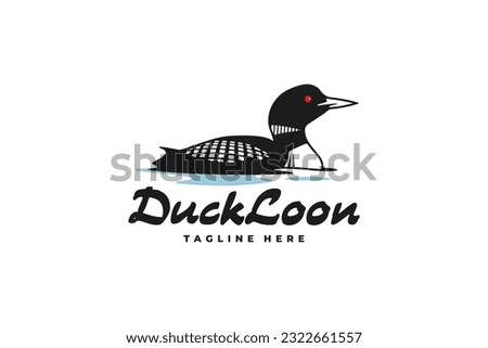 Duck loon swims in the river logo design. Common loon or great northern diver - Gavia immer illustration