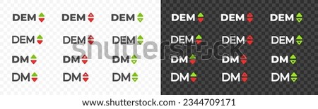 Deutsche Mark, DEM with up and down arrow currency exchange rate vector design. Foreign currencies and exchange rates value graphic design. Currency trade chart icons