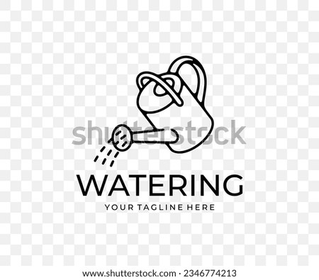 Watering can, watering plants and garden tools, linear graphic design. Irrigation, vegetable garden, beds, flower beds and floriculture, vector design and illustration