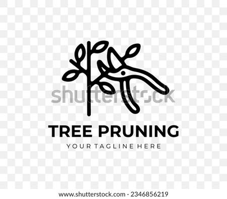 Tree pruning, garden pruner and secateurs, linear graphic design. Plant, trimming, nature, agriculture, garden and gardening, vector design and illustration