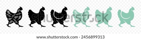 Chicken and hen, fowl, bird and animal, graphic design. Fowl-run, poultry yard, henhouse and hennery, vector design and illustration