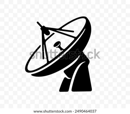 Radio telescope and satellite dish, graphic design. Telecommunication, communication, science and technology, vector design and illustration