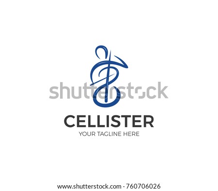 Cellist Logo Template. Cello Line Vector Design. Simple Music Illustration