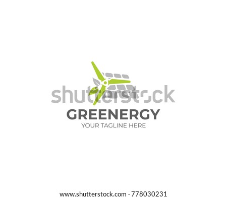 Renewable Energy Logo Template. Windpower and Solar Panel Vector Design. Green Energy Illustration