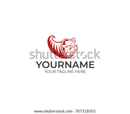 Cornucopia Logo Template. Horn of Plenty Vector Design. Food of Fruits and Vegetables Illustration